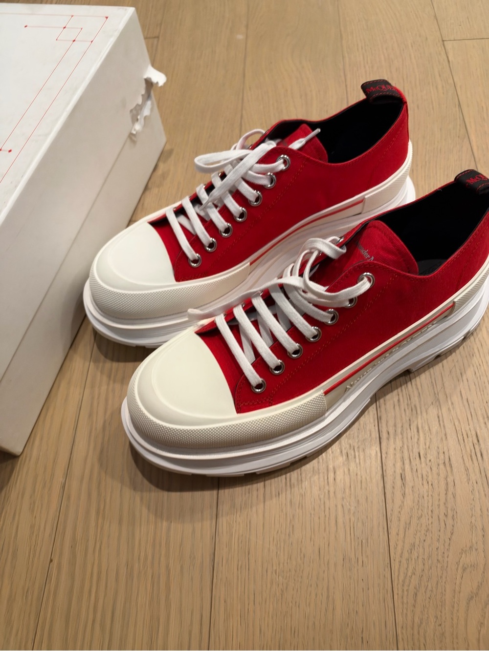 Alexander McQueen Red Platform Canvas Sneakers New (Damaged Box)